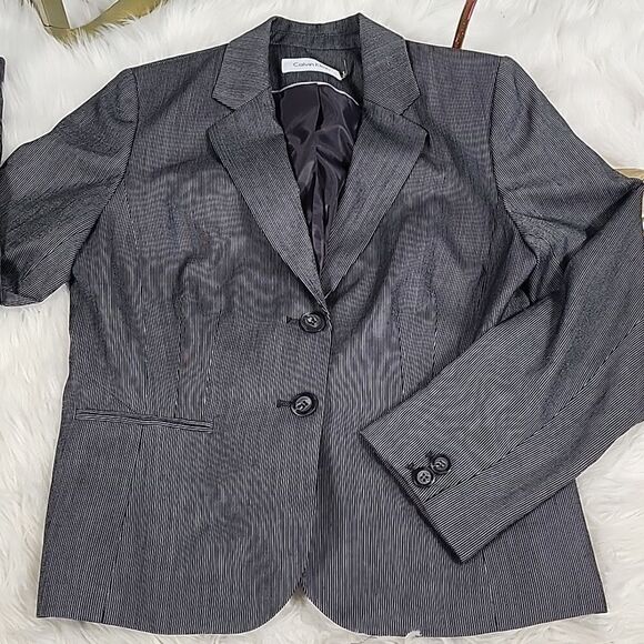 Chic Calvin Klein Pinstriped Gray Blazer - Picture 3 of 13